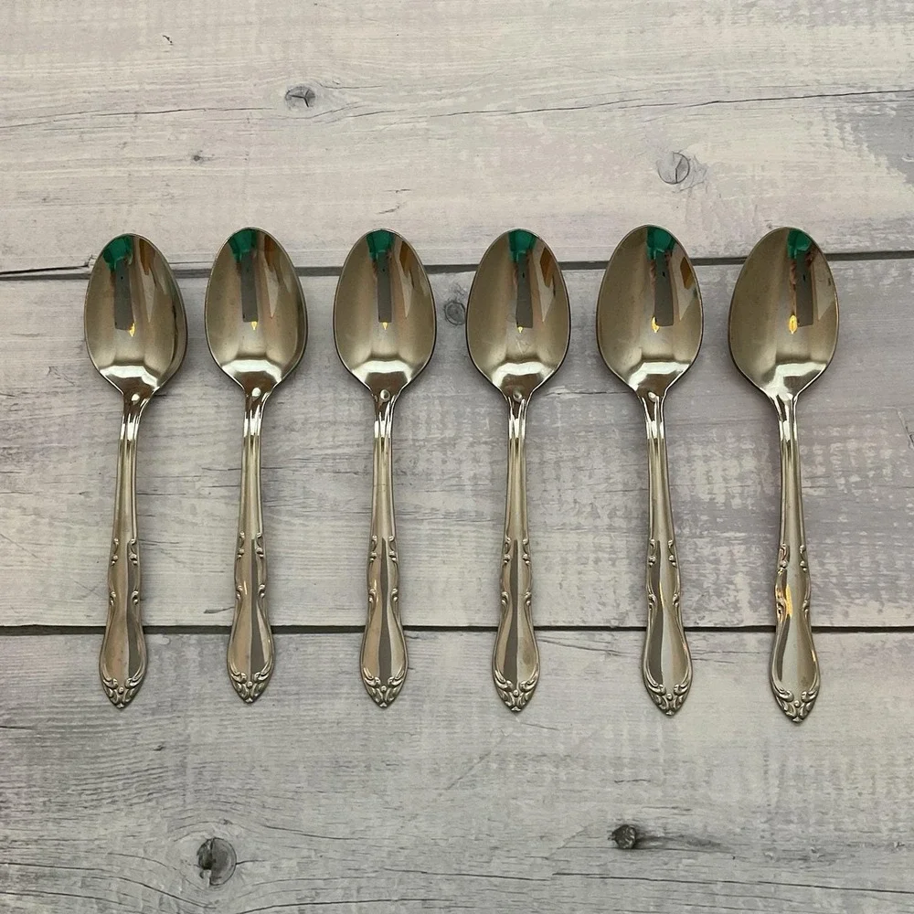 Simeon George Rogers Oneida HOMESTEAD 6 Oval Place Spoons Stainless Flatware #2